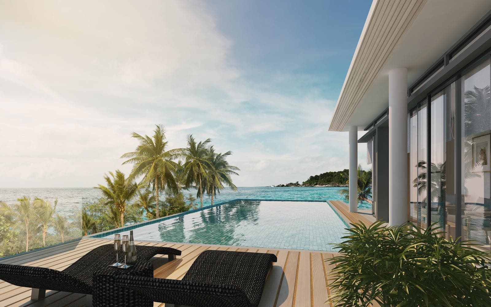 Caribbean ocean at golden hour